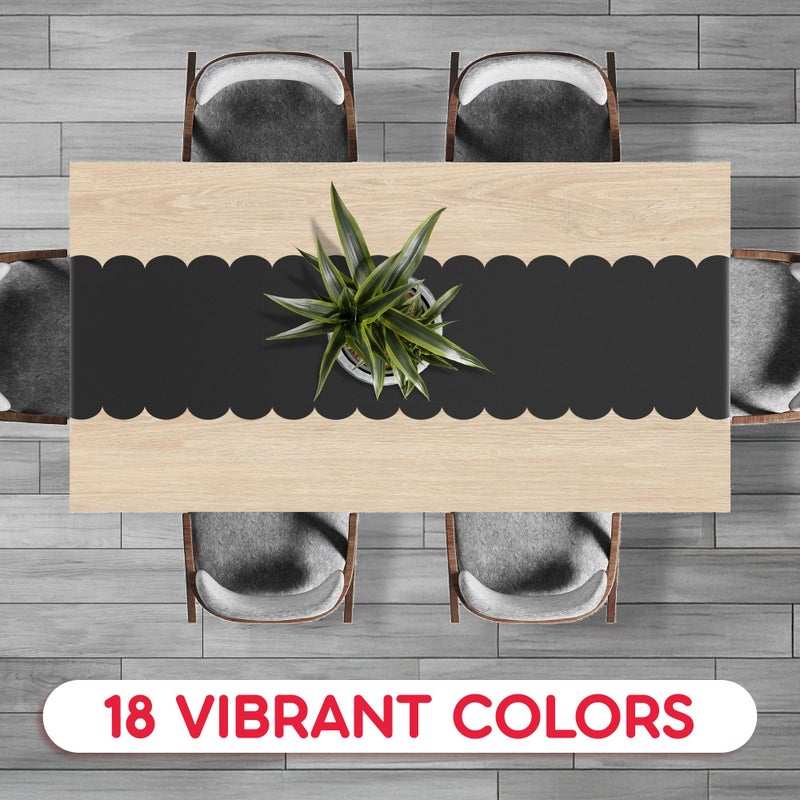 Swanoo Black Disposable Plastic Table Runner. 5 Pack 14 x 108 inch. Scallop Table Runner Adds A Pop of Color to Your Party Table, by Swanoo - Image 4
